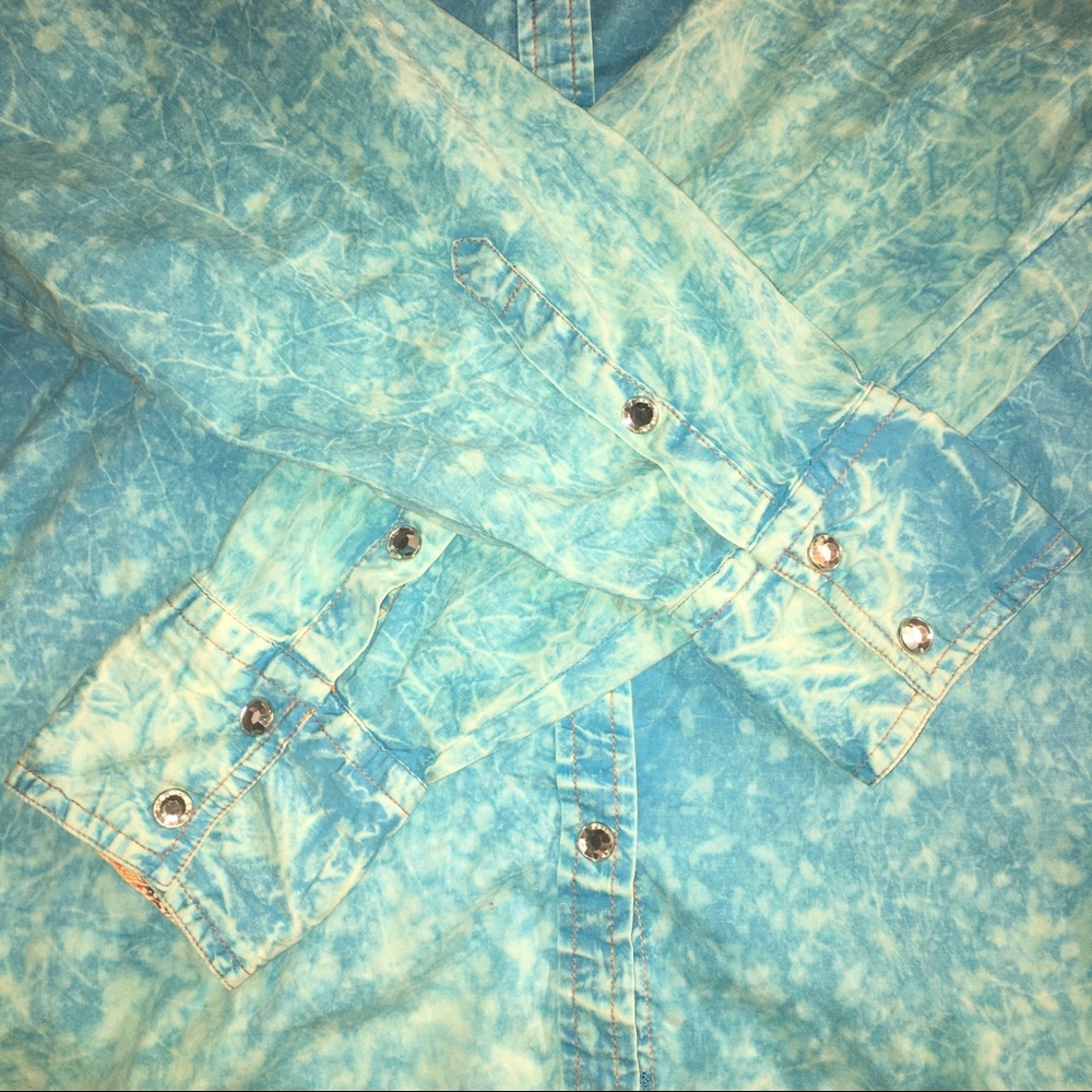 ROAR Embellished Blue & Orange Western Shirt Large - Picture 5 of 16